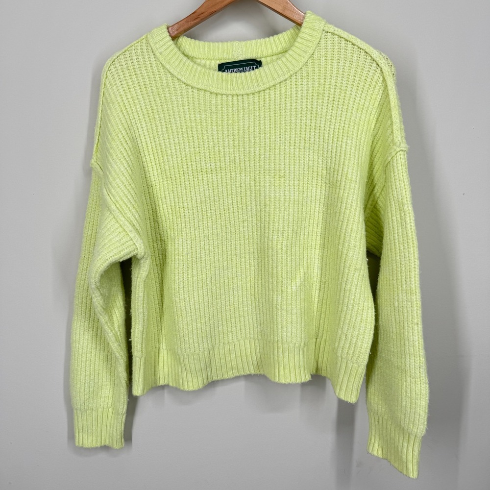 American Eagle Womens Medium Yellow Sweater Crop Rib Knit Long Sleeve Pullover